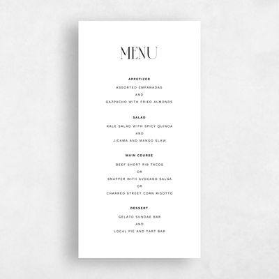 White Wedding Menu - Roberts