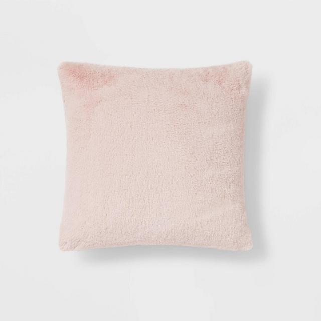 Faux Rabbit Fur Square Throw Pillow Blush - Threshold™