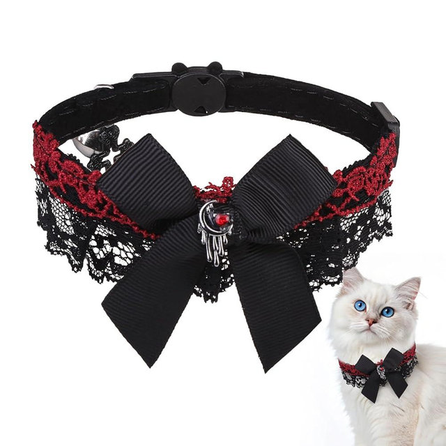EXPAWLORER Cat Collar Breakaway,Adjustable Soft Velvet Cat Collar with Cross Accessory and Bell,Safety Quick Release Gothic Style Pet Collar for Cat,Kitten,Small Dog,Red