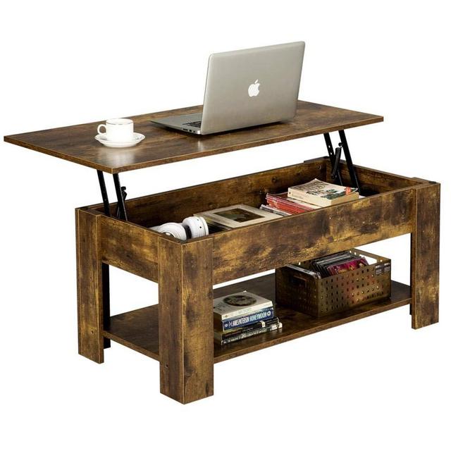YAHEETECH Lift Top Coffee Table with Hidden Compartment & Storage Shelf, Center Tables for Living Room Office Reception Room, Rustic Brown