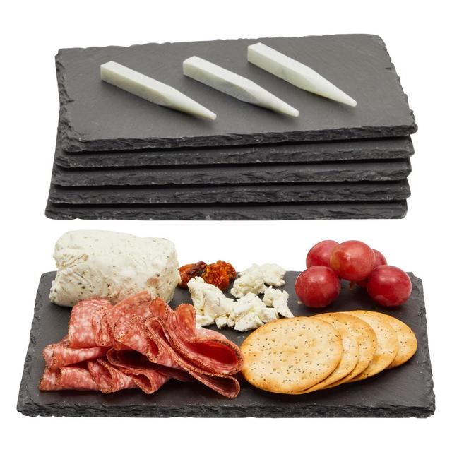 Juvale 6-Piece Mini Charcuterie Boards with Chalk, Stone Plates for Cheese, Meat, Appetizers, Sushi Plate for Brunch, Dinner, and Reception, 6 x 9 In