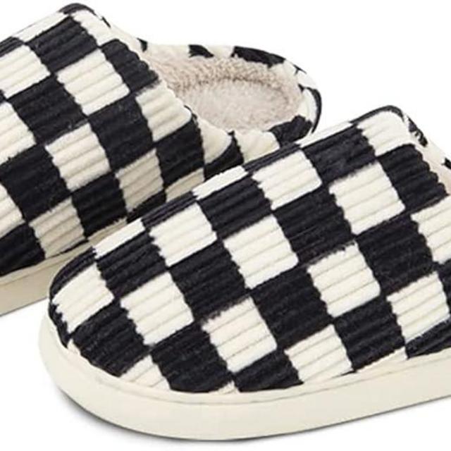 kissxiaoya Unisex House Slippers, Plaid Scuff Slides, Womens Cozy Memory Foam Slipper, Slip on Warm Checkered Shoes Indoor Outdoor with Anti-slip sole