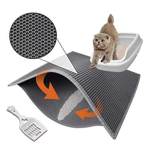 Pieviev Cat Litter Mat Anti-Tracking Litter Mat, 30" X 24" Inch Honeycomb Double Layer Waterproof Urine Proof Trapping Mat for Litter Boxes, Large Size Easy Clean Scatter Control (Scoop Included)