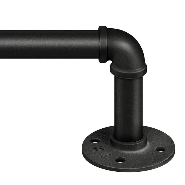 Zeerobee Curtain Rods for Windows 16 to 28, 1 Inch Industrial Wrap Around Black Curtain Rod, Indoor/Outdoor Room Divider Adjustable Drapery Pole, 16"-28"