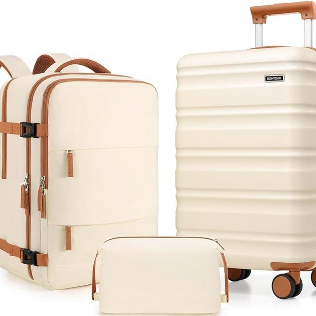 Romtour Suitcase Set 3 Piece, 20 IN Carry On Luggage with PC Hard Shell, TSA Lock Spinner Wheels Extension Handle Suitcase Set, Luggage Set With Fully Lined Interior