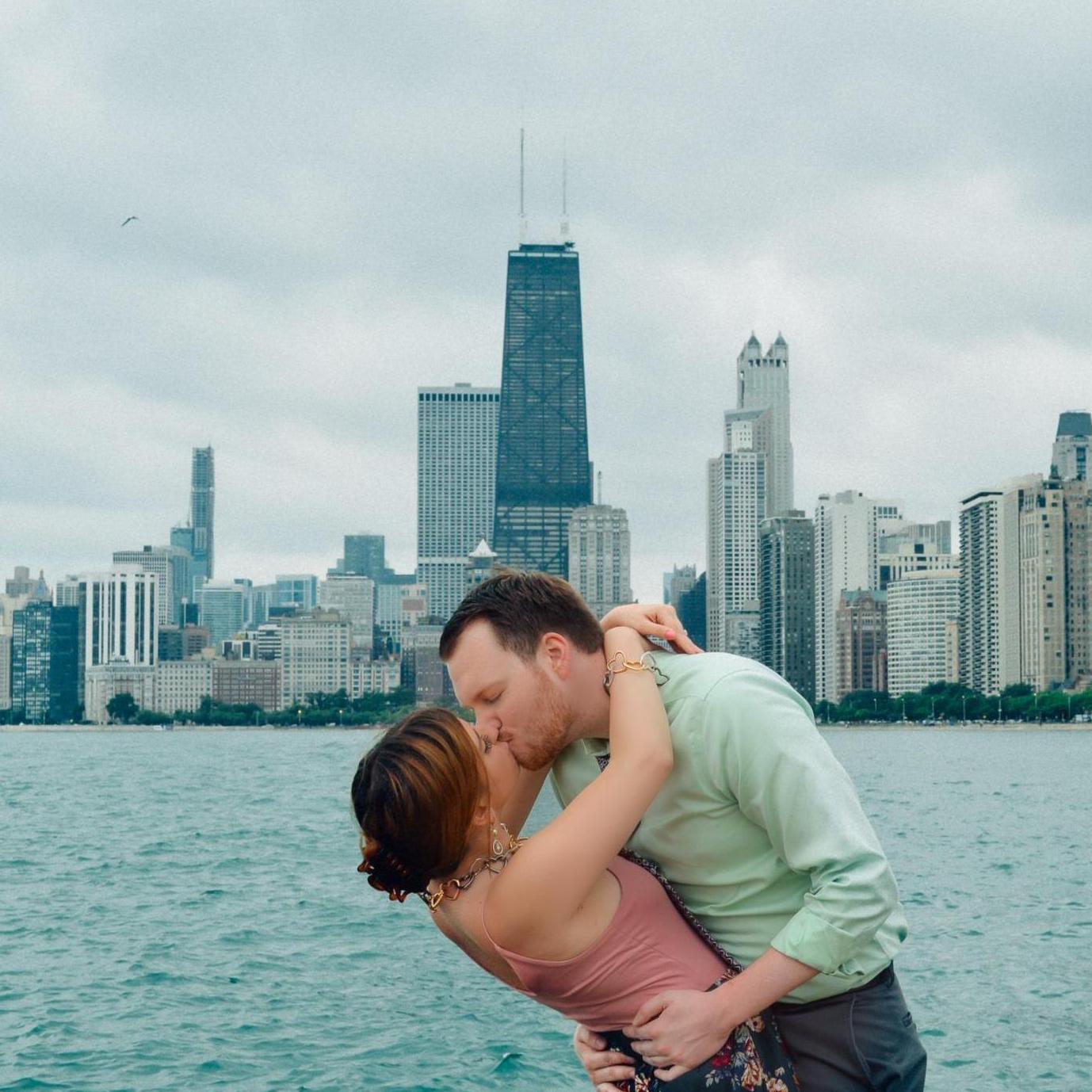 We took our engagement photos all over Chicago! Macey captured the photos on her tripod and did all the editing herself. 📸We got caught in the rain a few times but it was worth it!