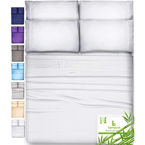 6 Piece Bamboo Sheets Queen Bamboo Sheets - 100% Organic Bamboo Bed Sheets Queen Sheet Set Cooling Sheets Queen Size Sheets Deep Pocket Queen Sheets Queen Bed Sheets Queen Size Cool Sheets White