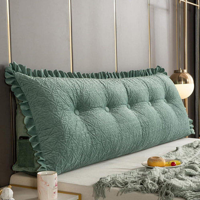 ZZYK Wedge Headboard Pillows Lace Triangular Cushion,Fleece Large Bolster for Bed Rest Reading Pillows for Daybed Home Bolster Neck Lumbar Support Backrest,Green,Queen(59"/150cm)