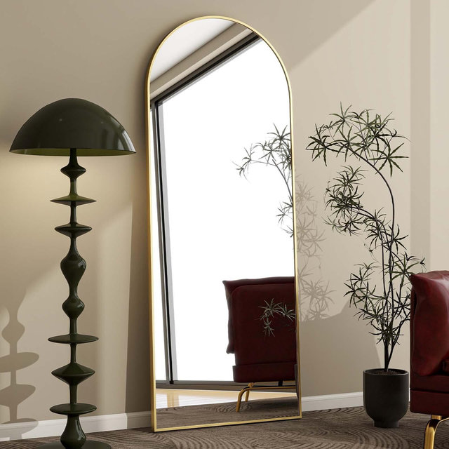 BEAUTYPEAK Rectangle With Rounded Top Full Length Mirrors 71"x26",Gold