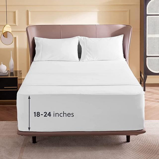 Bedsure Extra Deep Pocket Queen Sheets Set - Air Mattress Sheets with 18 to 24 inch Deep Pocket, Microfiber Soft Breathable Moisture Wicking Bedding Sheets & Pillowcases, White, 4 Piece