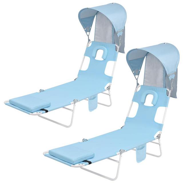 Backpack Beach Tanning Chair with Canopy Sun Shade & Face Hole, 6 Position Folding Lounge Sun Chair for Adults Outside Reading Sunbathing Poolside Camping Lawn, UPF 50+, 2 Pack, Patent Design