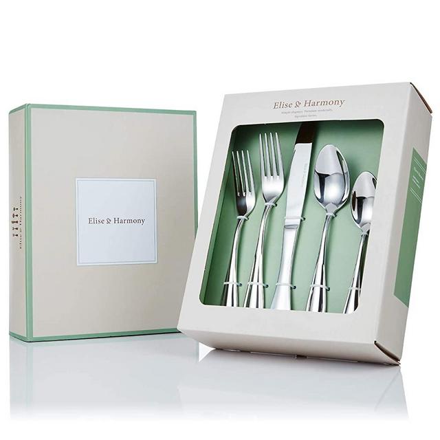 Elise & Harmony 20-piece Premium Stainless Steel Flatware Set - Silverware Cutlery Signature Series - Service for 4, Mirror Finish, Dishwasher Safe