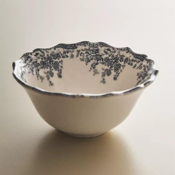 FLORAL EARTHENWARE SNACK BOWL - Blue