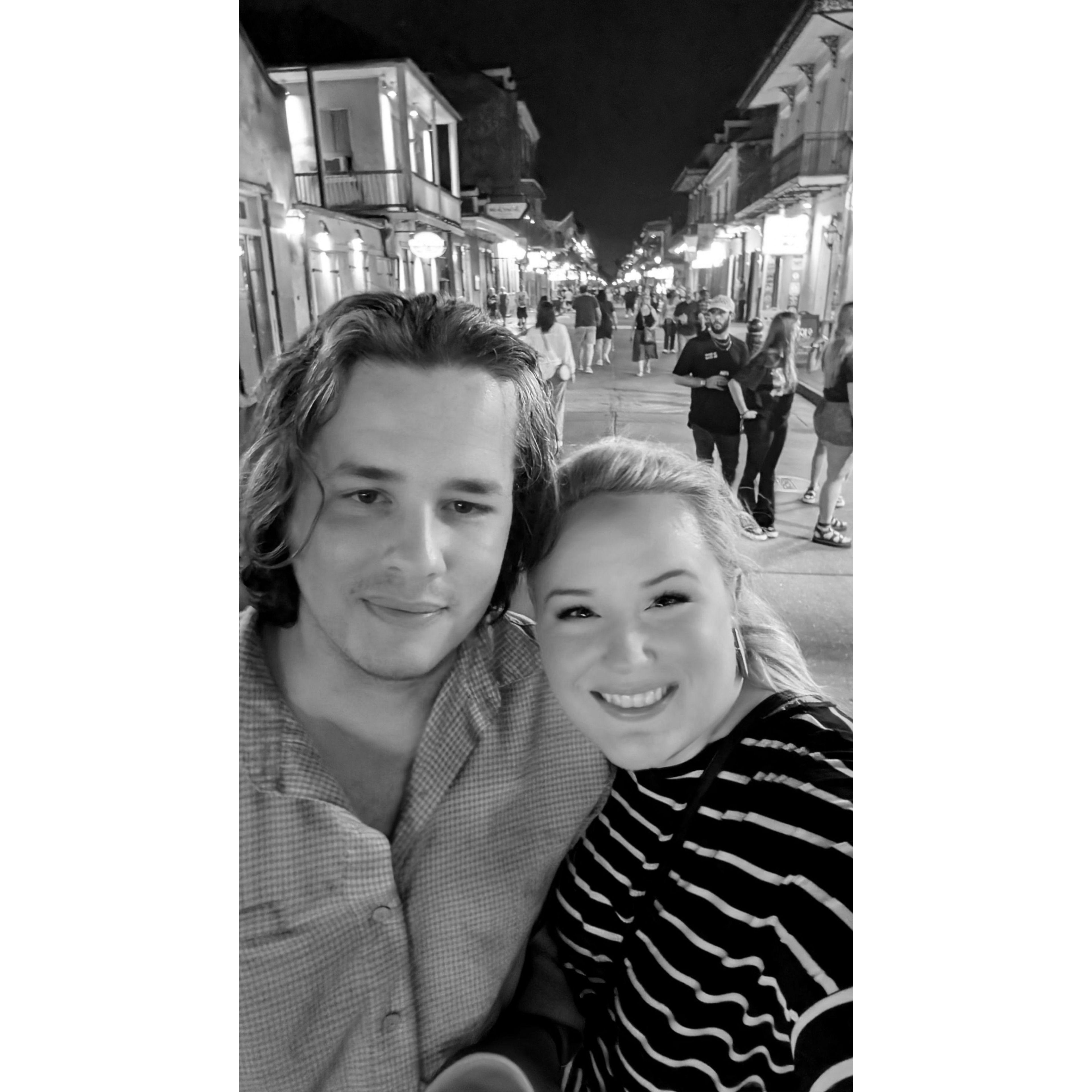 On Bourbon Street during their road trip to Panama City in the van to visit Tim's brother Bobby and his family Traci, Harper and Bear