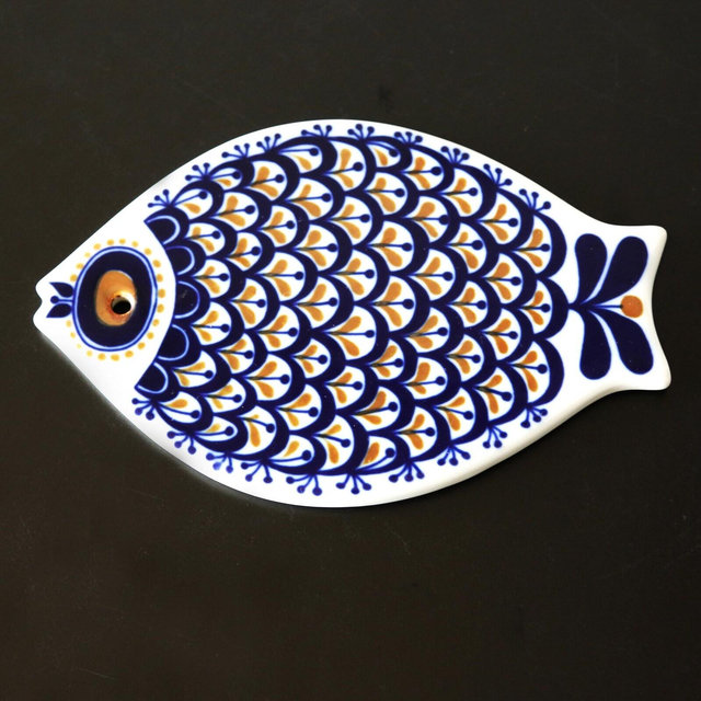 MCM Porsgrund Norway Porcelain Fish Trivet Vintage Cutting Board Mid Century Modern Scandinavian Pottery Wall Decor / Hot Plate