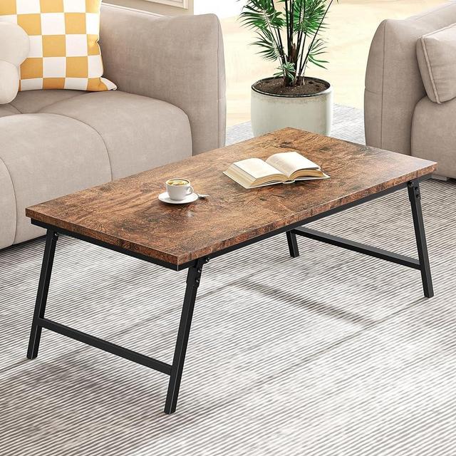 ALLSTAND Folding Coffee Table, Portable Sturdy Floor Table Desk for Sitting on The Floor, No Assembly Low Coffee Table for Living Room, Home, Office, Rustic Brown, 41.34L×21.65W×15.75H