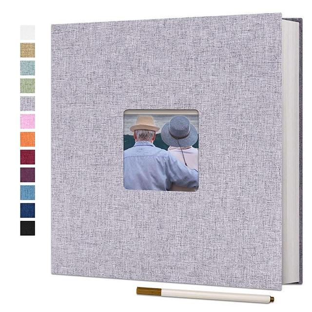 Vienrose Large Photo Album Self Adhesive for 4x6 8x10 10x12 Pictures Linen Scrapbook Album DIY 60 Blank Pages with A Metallic Pen