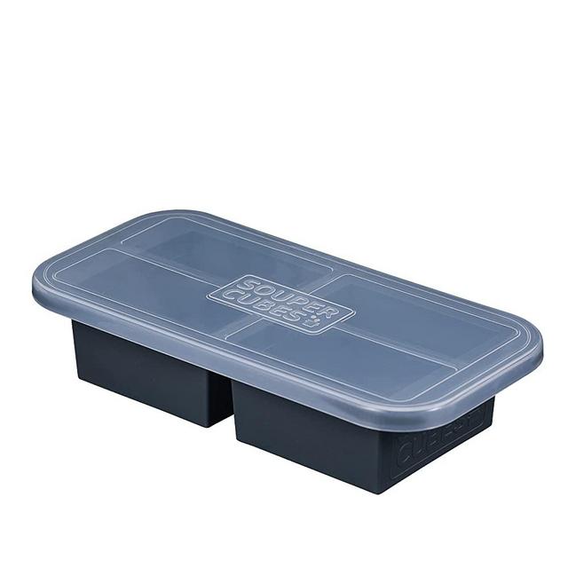 Souper Cubes 2-Cup Extra-Large Silicone Freezer Tray with lid - makes 2 perfect 2 cup portions - freeze soup, stew, sauce, or meals (2 Cup tray, Charcoal color, pack of 1, with lids)