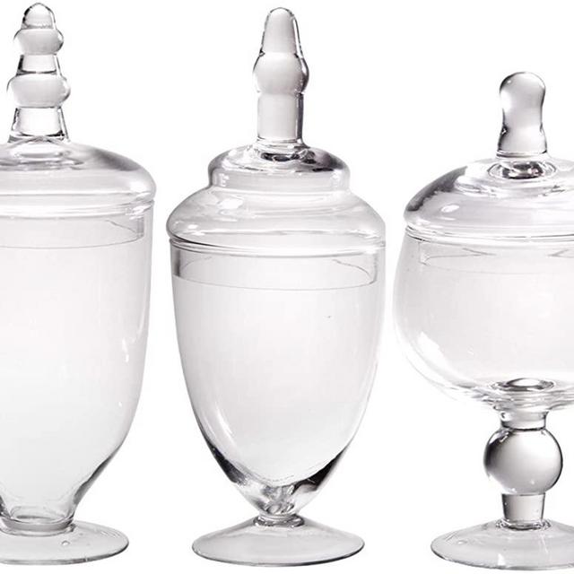 Candy Jars Clear Glass Apothecary Bowls - Set of 3 - Wedding Candy Buffet Containers (Small, Clear)
