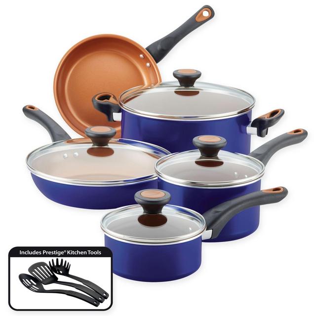 Farberware® Glide™ Nonstick Copper Ceramic 12-Piece Cookware Set in Blue