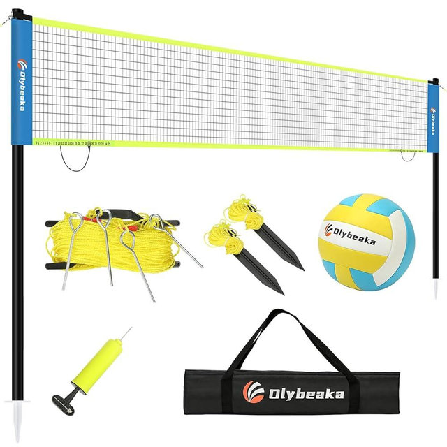 Olybeaka Volleyball Net for Backyard Portable Volleyball Net Outdoor with Height Adjustable Poles, Beach/Grass Volleyball Net Set System with Scoring Claps