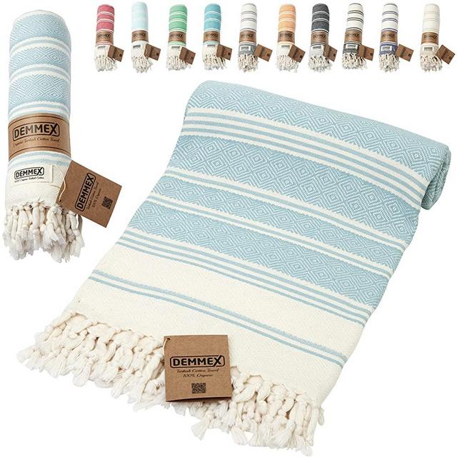 DEMMEX Certified 100% Organic Cotton & Organic Dye Prewashed XL Diamond Weave Turkish Cotton Towel Peshtemal Blanket for Bath,Beach,Pool,SPA,Gym, 71x36 Inches,14 Oz (Greyblue)