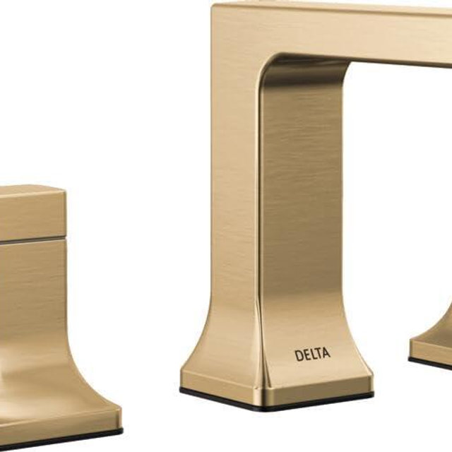 Delta Velum Brushed Gold Bathroom Faucet 3 Hole, 8 Inch Widespread Bathroom Sink Faucet for Vanity, Metal Push-Pop Drain Assembly, Champagne Bronze 3537LF-CZMPU