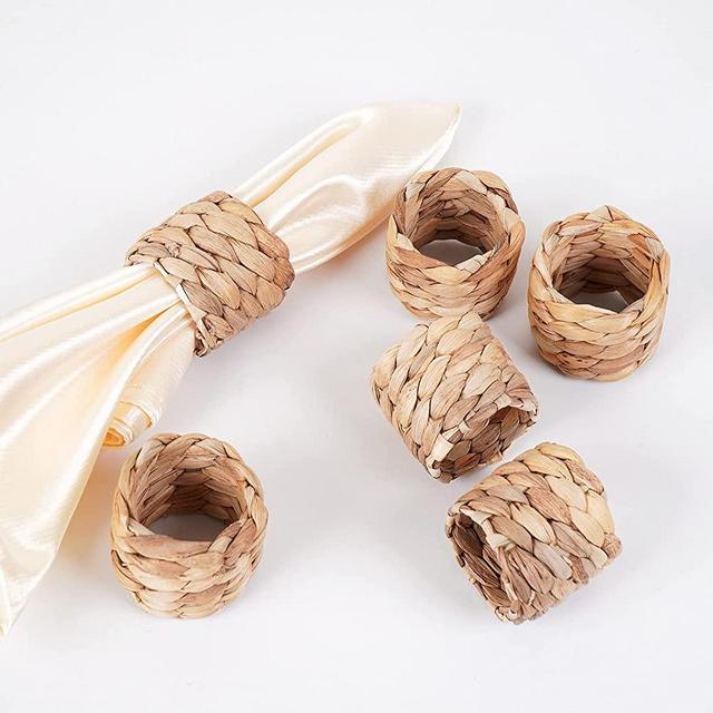 WOHIWO Napkin Rings Set of 12, Farmhouse Napkin Rings Handmade by Natural Water Hyacinth, Woven Napkin Rings for Christmas, Party, Wedding, Supplies for Dinner Table Decoration