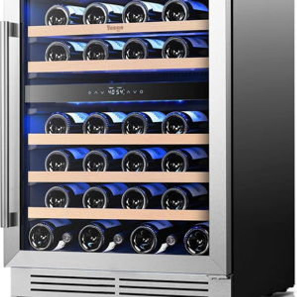 Yeego Wine Fridge Cooler - 24 Inch Dual Zone Wine Fridge Hold 52 Bottles, 40-65°F Wine Refrigerator Glass Door, Built in Fridge, Freestanding Adjustable Shelves Fridge for Beer Soda Drink Home Bar