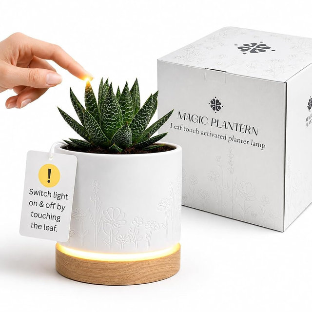 Magic Plantern® Touch Plant Lamp – Dimmable Planter Lamp with LED, Interactive Touch Activated Nightstand Light, Succulent Pot Lamp, Unique Plant Lover Gift