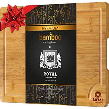 Bamboo Cutting Board for Kitchen with Handles and Juice Groove - Butcher Block for Chopping Meat and Vegetables (10 x 15 inches)
