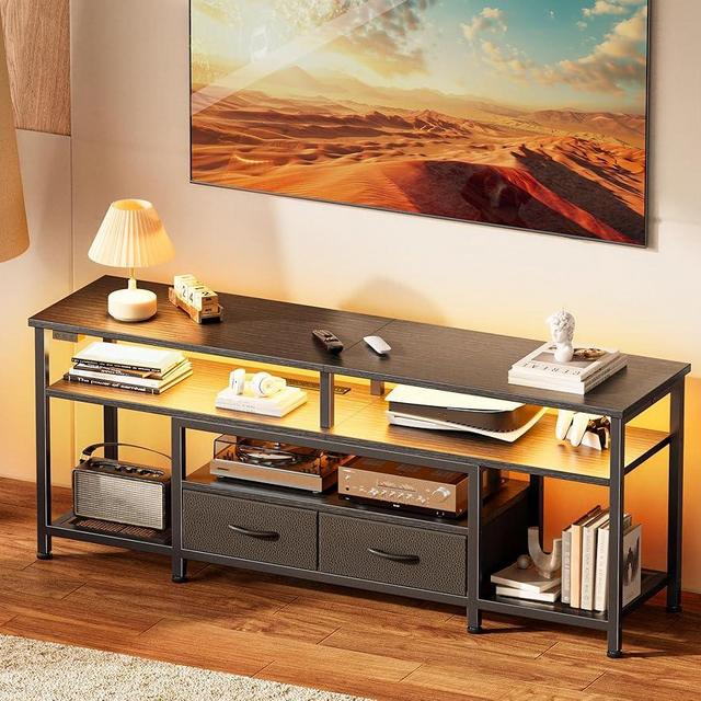 Huuger TV Stand for 55 60 Inch TV, Entertainment Center with Power Outlets and LED Lights, 54 Inch TV Console for Living Room, Media Console with Drawers and Shelves, Black, 8778BC