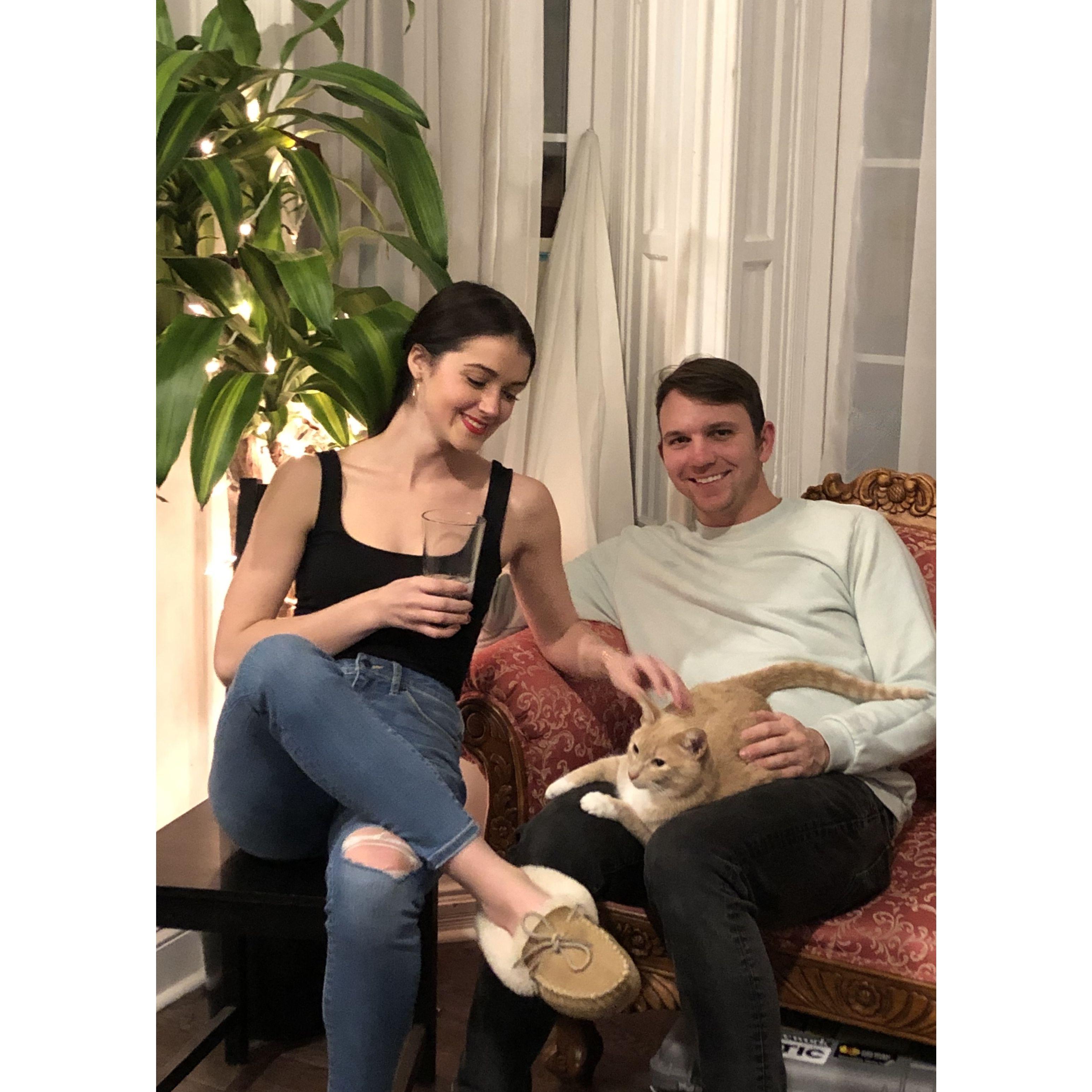 Early in our relationship when we were in the Philly apartment. Bryce grew up a “dog person” most of her life until Stefan brought his cat, Cal, into her life.