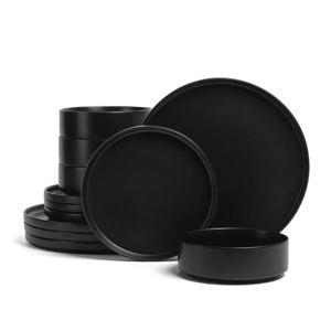 over&back 12pc Stackable Hand-Finished Stoneware Dinnerware Set Semi-Matte