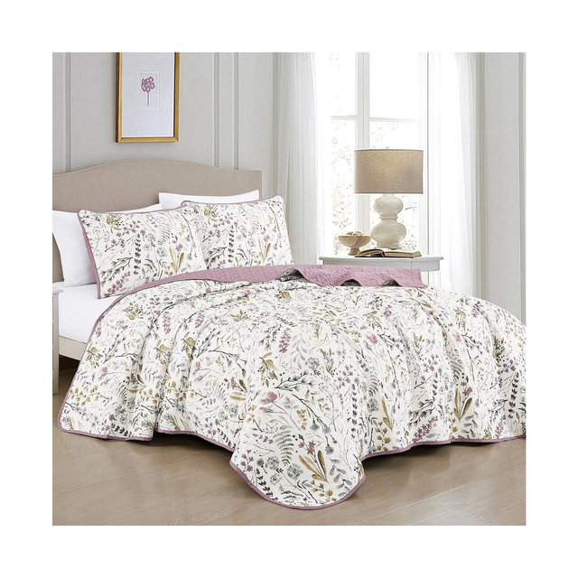MarCielo 3 Piece Printed Quilt Set Lightweight Bedspread Set Lara - Queen