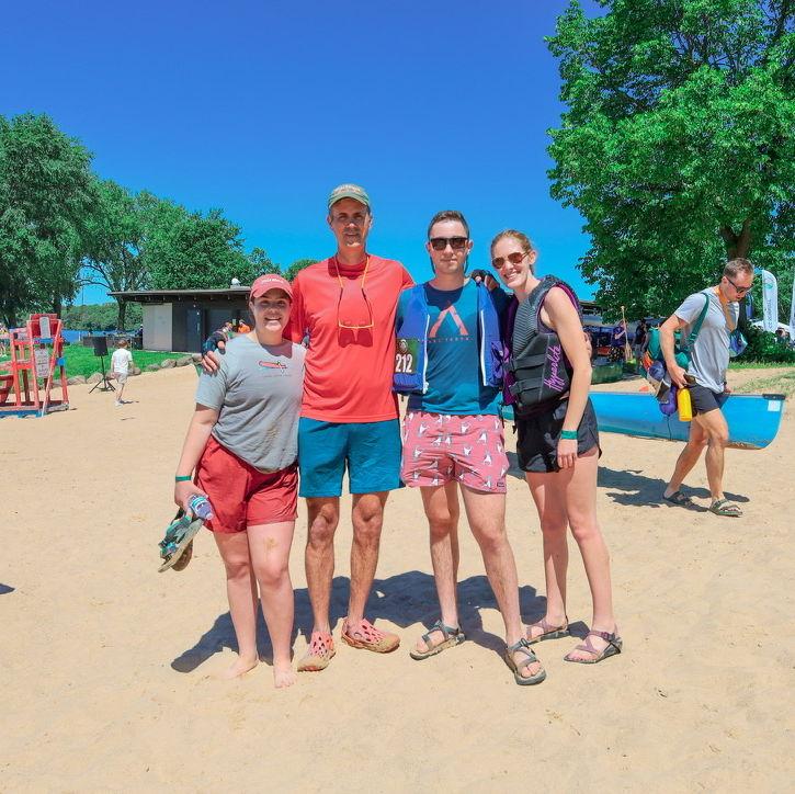 Lily, Mike, Jacob, and Tierney after a canoe race in Madison