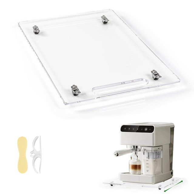 BEZONO Appliance Sliders for Kitchen appliances Sliding Tray for Coffee Maker, Espresso Machines, Mixers Sturdy Kitchen Aid Sliders for Mixer - Duty Equipment with Rubber Wheels - 9.8" x 14" (Clear)