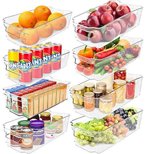 Greenco Clear Bins Stackable Storage Organizer Containers with Handles for Refrigerator Freezer Pantry and Kitchen Cabinets Set of 8, Medium, large