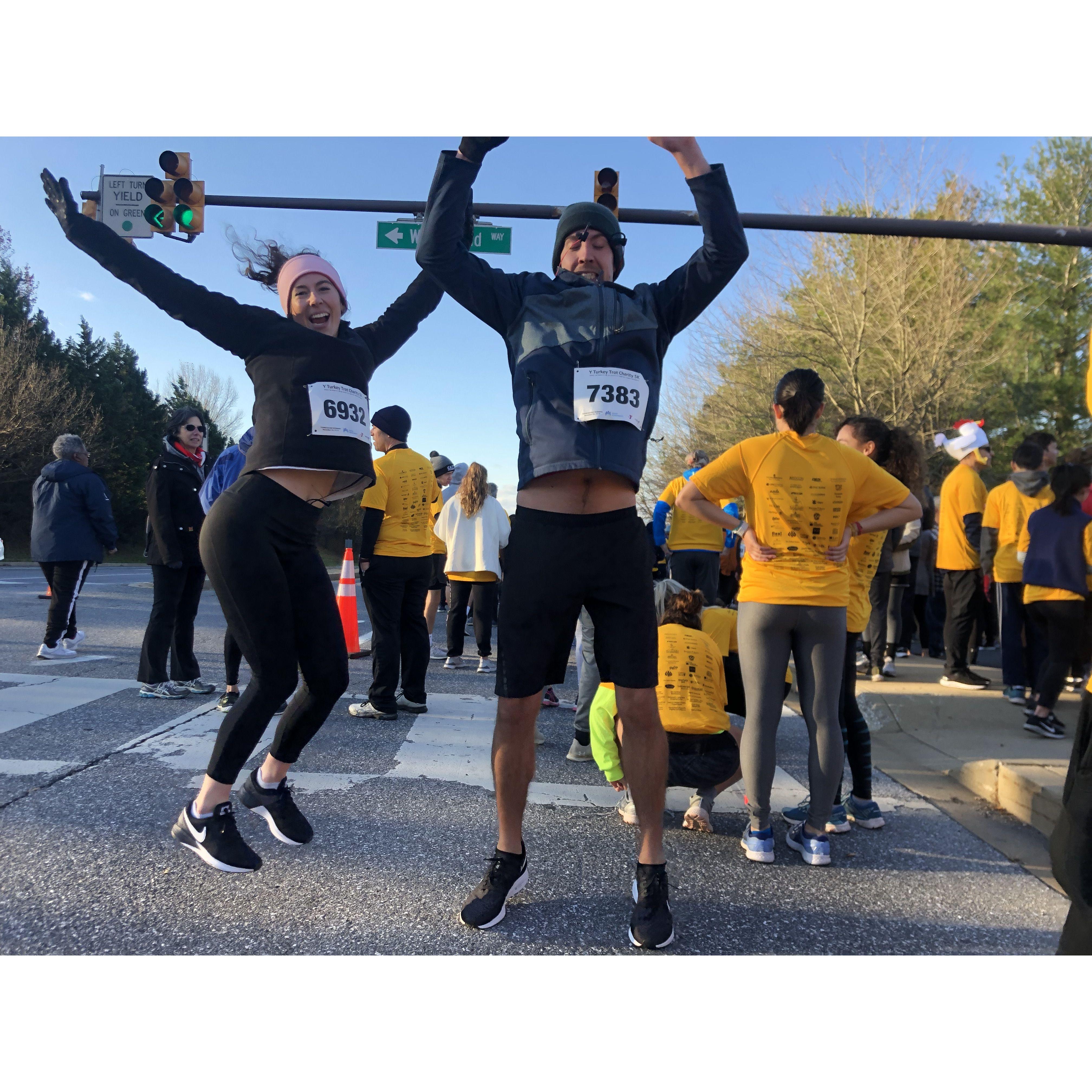 Our very first photo together - 2019 Thanksgiving day turkey trot!