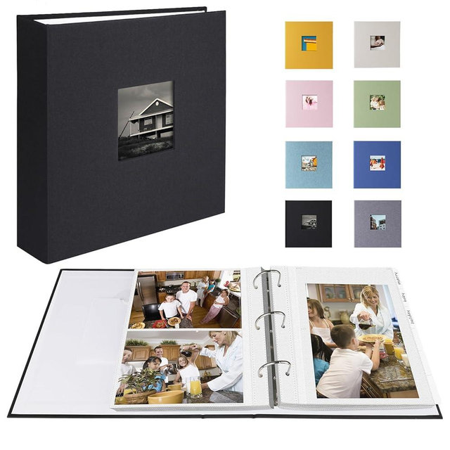 1DOT2 Photo Album 4x6 Photos Hold 200 or 5x7 Pictures Hold 100, 3 Ring Binder Photo Albums Linen Cover with 6-Tab Index Dividers Photo Book Acid Free Albums 4x6 5x7 for Family Wedding Baby (Black)