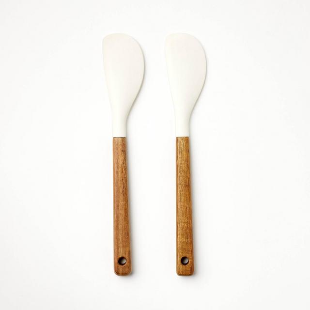 2pk Acacia Wood/Silicone Mini Spatula Set Cream - Figmint™