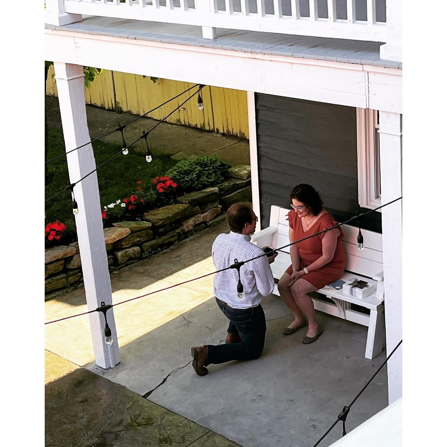 Joel proposing at our inn in Hermann, MO