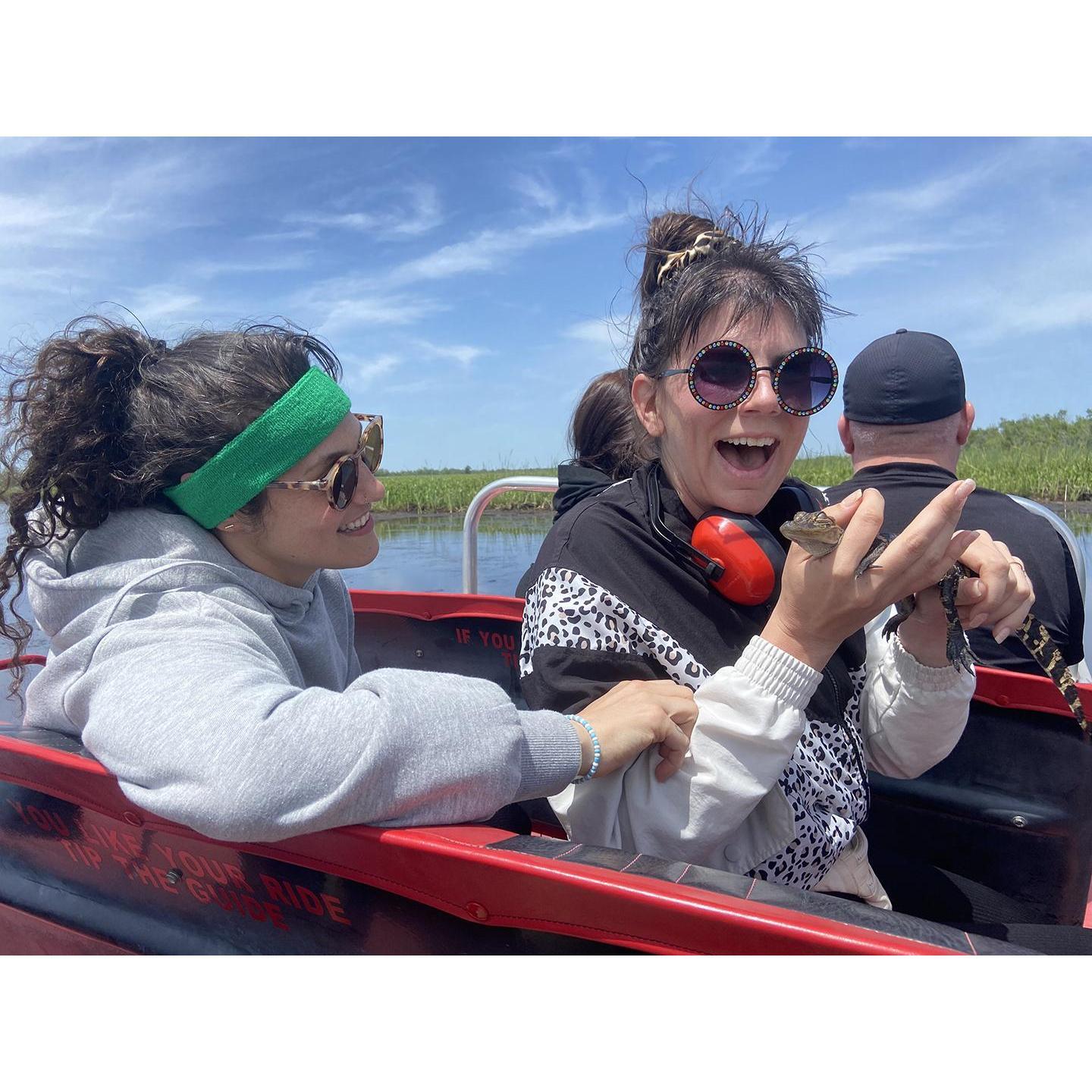 holding baby alligator on a swamp tour!