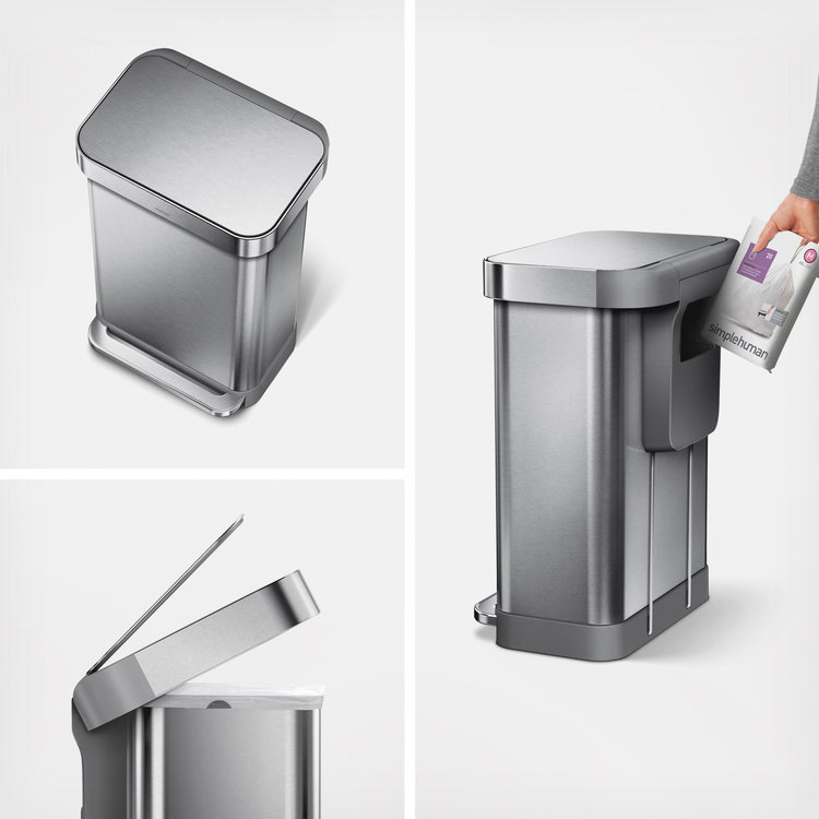 simplehuman, Stainless Steel Rectangular Step Can with Liner
