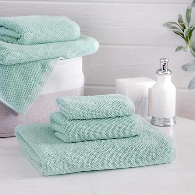 Welhome Franklin 100% Cotton Textured Towel (Aqua) - Set of 6 - Highly Absorbent - Combed Cotton - Durable - Low Lint - 600 GSM - Machine Washable : 2 Bath Towels - 2 Hand Towels - 2 Wash Towels