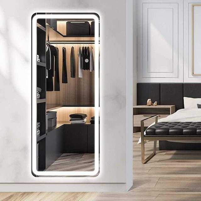 Qimh LED Body Mirror,47x22” LED Touch Switch Bathroom Vanity Full Length Mirror 79" Cable 3 Prong Plug,Backlit Dressing Mirror,Rectangle LED Mirror for Bedroom,Cloakroom (Horizontal/Vertiacl)
