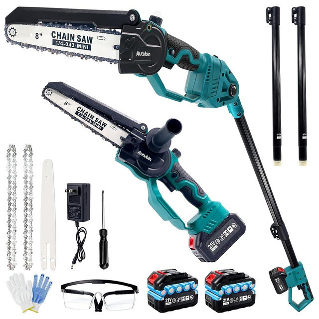 Electric Pole Chainsaw,Cordless Pole Saw&8'' Brushless Mini Chainsaw for Tree Trimming,Battery Powered Hand Saw for Branches with 2x4.0Ah Batteries, Auto Lubrication,Max15Ft Reach,Ideal Gift for Men.