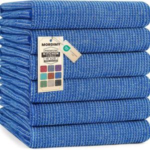 Mordimy Premium Kitchen Towels 6 Pack (18 x 28 Inches, Blueberry), Large Cotton Kitchen Hand Towel, Flat & Terry Dish Towels for Drying Dishes, Super Absorbent Tea Dishtowels Set with Hanging Loop