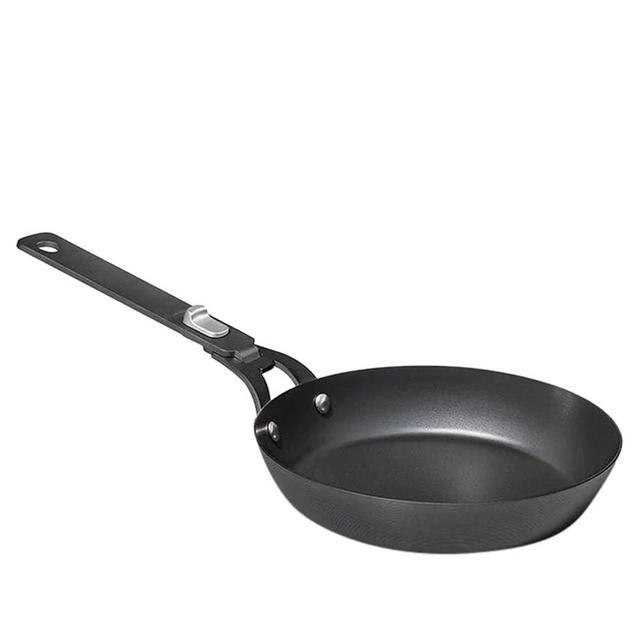 OXO Outdoor Pre-Seasoned Carbon Steel 8" Frying Pan Skillet, Detachable Handle for Easy Storage, Indoor Use, Nonstick with Use, Induction Suitable, Oven & Broiler Safe,Browning, Grill,Sear,Saute,Black