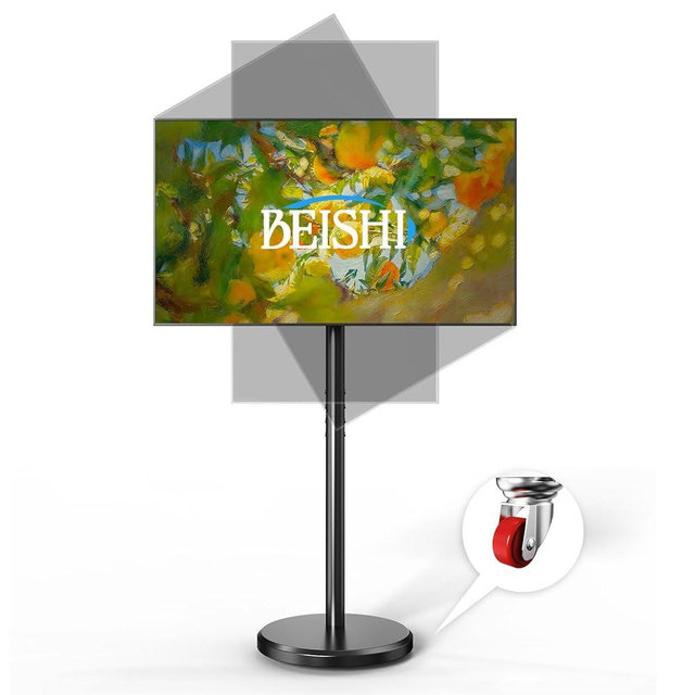 BEISHI Small Mobile TV Stand for Most 10-48 Inches TV,Rolling TV Cart with Height Adjustable,±10° Tilt, 360°Swivel, ±30°Leveling,Max VESA 200X200mm,for Live Streaming,Home,Office (Style 1)